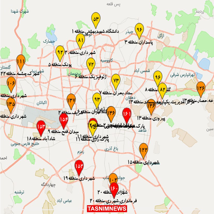 وضعیت قرمز هوا در ۸ نقطه تهران