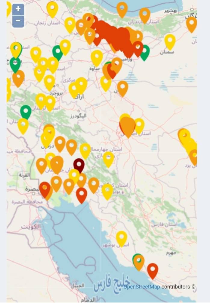 بیش از ۱۰ شهر در وضعیت قرمز آلودگی هوا قرار دارند.