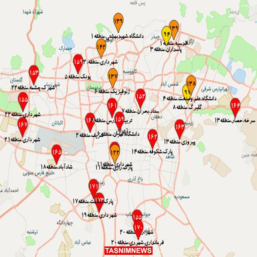 هوای تهران در وضعیت قرمز و ناسالم است.